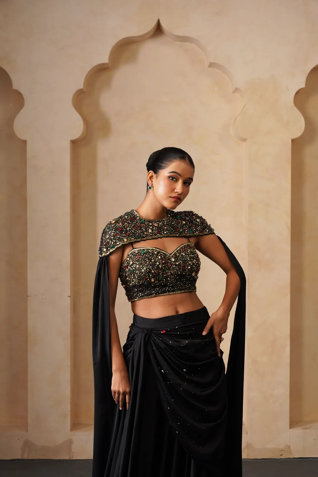 Crop top and Indo-Western outfit on models